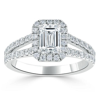 1.0 CT Emerald Cut Halo Split Shank Setting Moissanite Engagement Ring 3