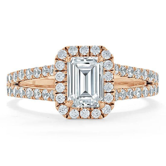 1.0 CT Emerald Cut Halo Split Shank Setting Moissanite Engagement Ring 8
