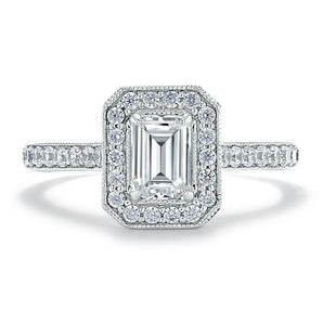 1.0 CT Emerald Cut Halo Moissanite Engagement Ring With Pave Setting 1