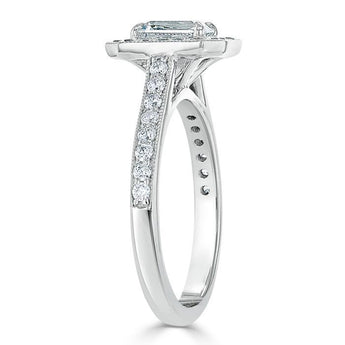 1.0 CT Emerald Cut Halo Moissanite Engagement Ring With Pave Setting 3