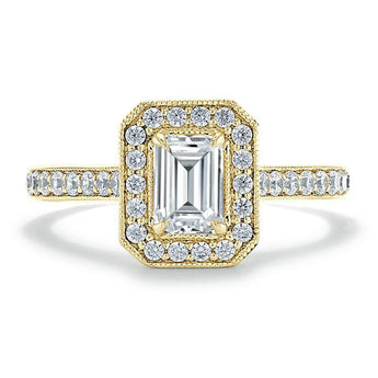 1.0 CT Emerald Cut Halo Moissanite Engagement Ring With Pave Setting 5