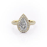 2.0 CT Pear Cut Halo Triple Pave Moissanite Engagement Ring 11