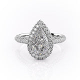 2.0 CT Pear Cut Halo Triple Pave Moissanite Engagement Ring 10