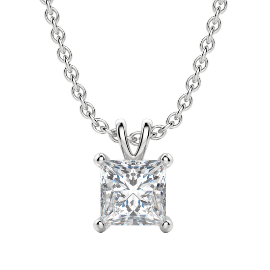 0.25 CT- 1.0 CT Princess Solitaire CVD F/VS Diamond Necklace 1