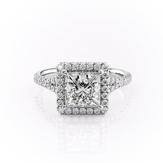 2.08 CT Princess Cut Halo Split Shank Setting Moissanite Engagement Ring 10