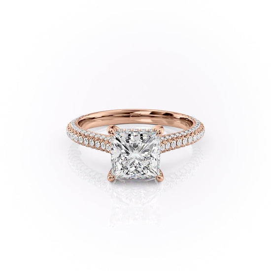 2.08 CT Princess Solitaire Triple Pave Setting Moissanite Engagement Ring 12