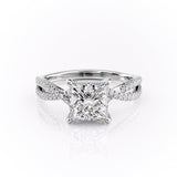 2.08 CT Princess Cut Solitaire Cross Over Pave Moissanite Engagement Ring 10