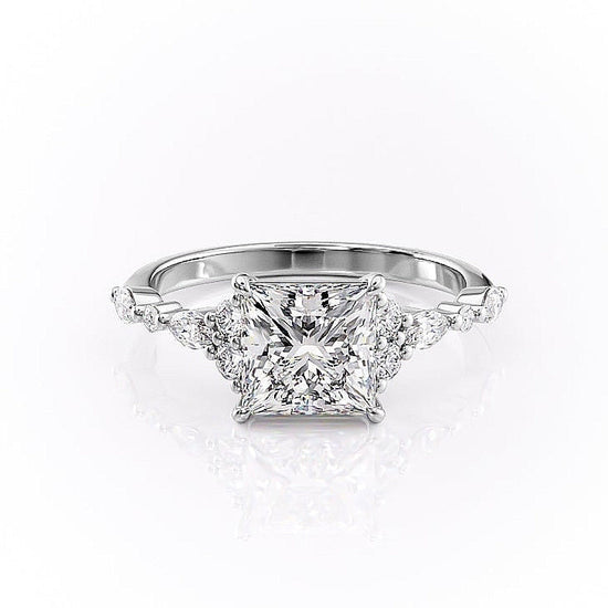 2.08 CT Princess Cut Cluster Moissanite Engagement Ring 10