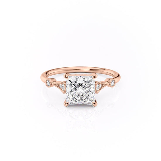 2.08 CT Princess Solitaire Milgrain Setting Moissanite Engagement Ring 11