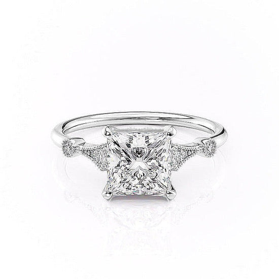 2.08 CT Princess Solitaire Milgrain Setting Moissanite Engagement Ring 9