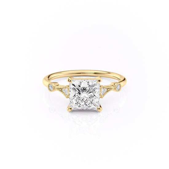 2.08 CT Princess Solitaire Milgrain Setting Moissanite Engagement Ring 10