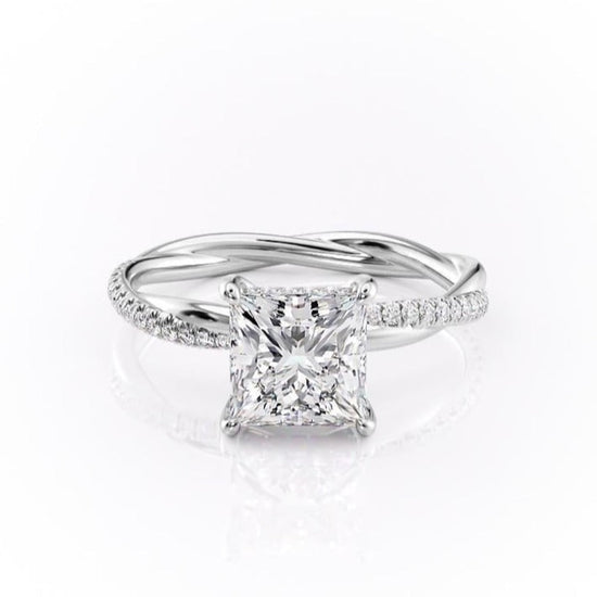 2.08CT Princess Cut Solitaire Twisted Pave Moissanite Engagement Ring 10