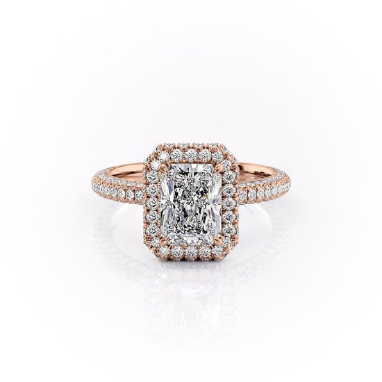 2.1 CT Radiant Cut Halo Triple Pave Setting Moissanite Engagement Ring 12