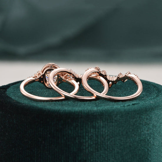 1.0 CT Oval Cut Cluster Halo Moissanite Bridal Ring Set 8