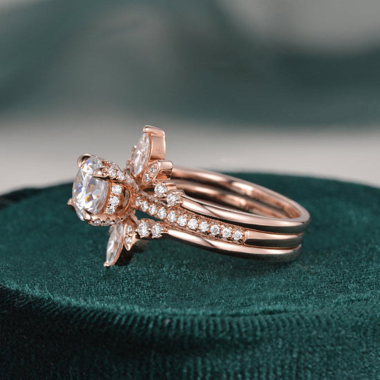 1.0 CT Round Cut Hidden Halo Moissanite Bridal Ring Set 6