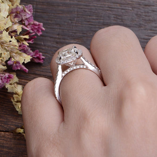 1.0 CT Cushion Cut Halo Moissanite Engagement Ring 3