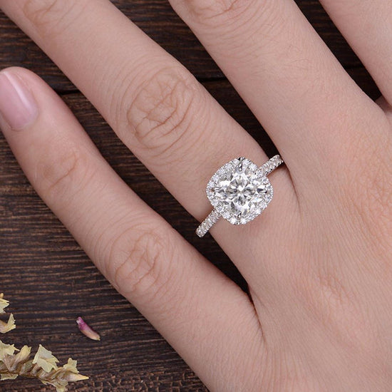 1.0 CT Cushion Cut Halo Moissanite Engagement Ring 2
