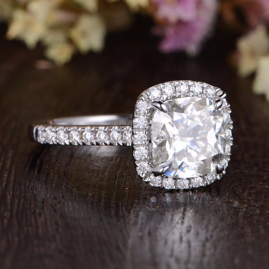 1.0 CT Cushion Cut Halo Moissanite Engagement Ring 4