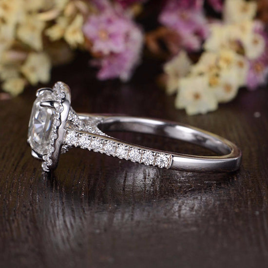 1.0 CT Cushion Cut Halo Moissanite Engagement Ring 6