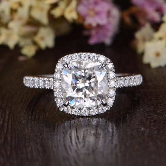1.0 CT Cushion Cut Halo Moissanite Engagement Ring 1