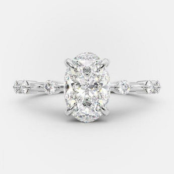 2.10 CT Oval Cut Solitaire & Dainty Pave Moissanite Engagement Ring 4