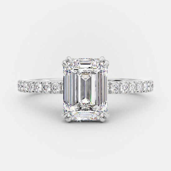 1.55 CT Emerald Solitaire & Pave Setting Moissanite Engagement Ring 4