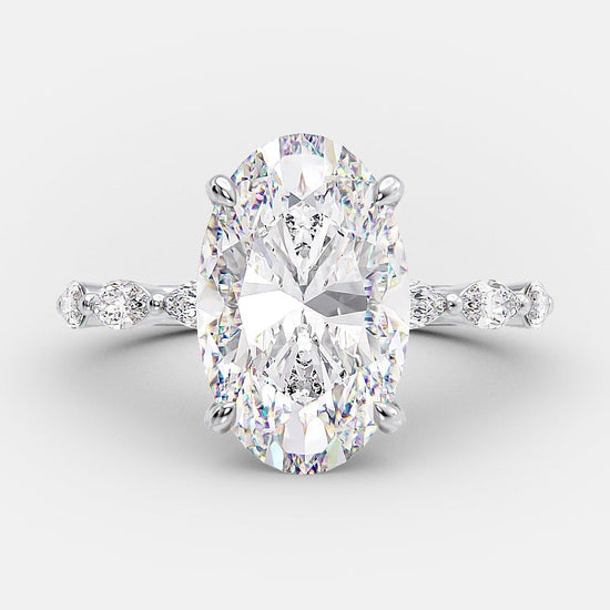 4.0 CT Oval Cut Dainty Style Pave Moissanite Engagement Ring 5
