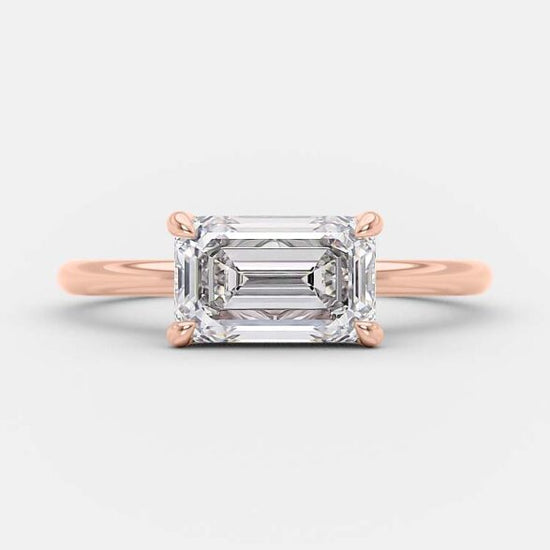 1.5 CT Emerald East West Solitaire Moissanite Engagement Ring 7