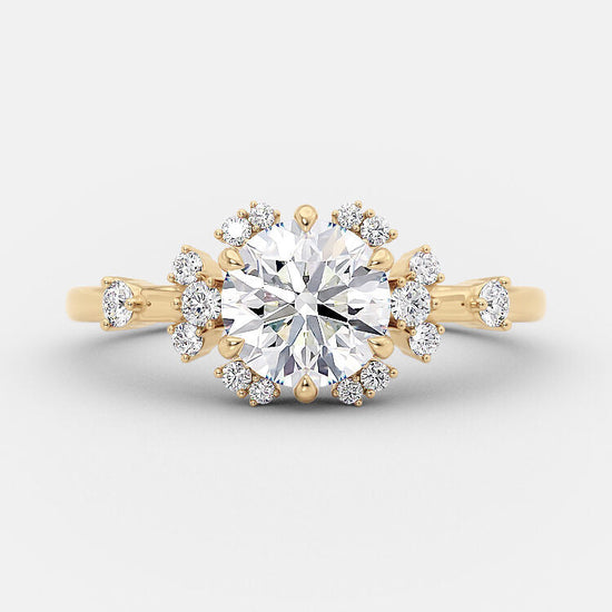 1.0 CT Round Cut Cluster Art Deco Style Moissanite Engagement Ring 6