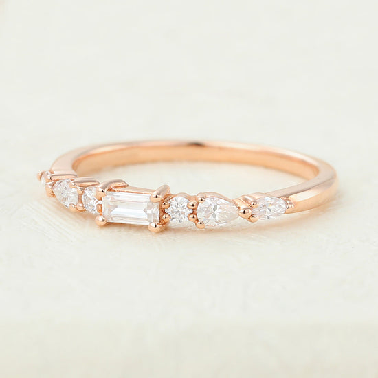 0.49 CT Pear, Baguette, Marquise & Round Shaped Moissanite Multi Stone Wedding Band 3