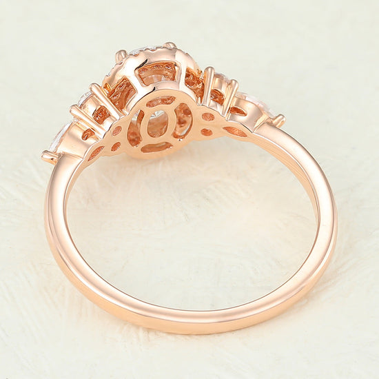 0.84 CT Oval Shaped Moissanite Halo Engagement Ring 5