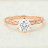 0.68 CT Round Shaped Moissanite Vintage Style  Engagement Ring 1