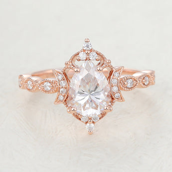 0.90 CT Pear Shaped Moissanite Vintage Engagement Ring 1