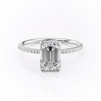 2.10 CT Emerald Cut Hidden Halo Pave Setting Moissanite Engagement Ring 10