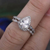 1.0 CT Pear Cut Halo Moissanite Bridal Ring Set 2