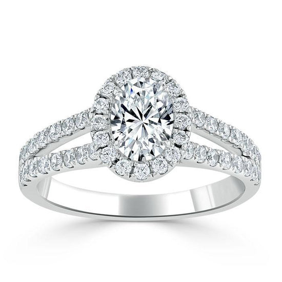 0.94 CT  Oval Cut Halo Split Shank Setting Moissanite Engagement Ring 2