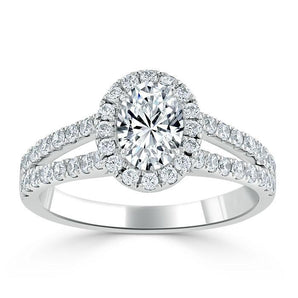 0.94 CT  Oval Cut Halo Split Shank Setting Moissanite Engagement Ring 2