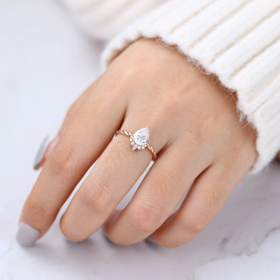 0.90 CT Pear Shaped Moissanite Cluster Engagement Ring 6