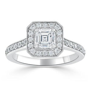 1.05 CT Asscher Cut Halo Pave Setting Moissanite Engagement Ring 2