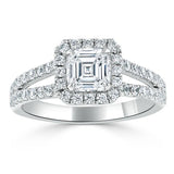 1.0 CT Asscher Cut Halo Split Shank Setting Moissanite Engagement Ring 4