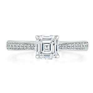 1.0 CT Asscher Cut Solitaire Moissanite Engagement Ring With Chanel Pave Setting 1