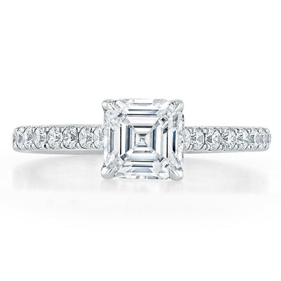 1.0 CT Asscher Cut Solitaire Pave Setting Moissanite Engagement Ring 1