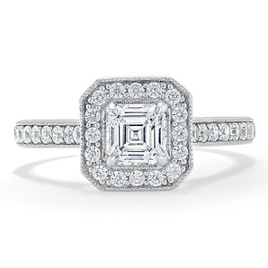 1.05 CT Asscher Cut Halo Pave Setting Moissanite Engagement Ring 1