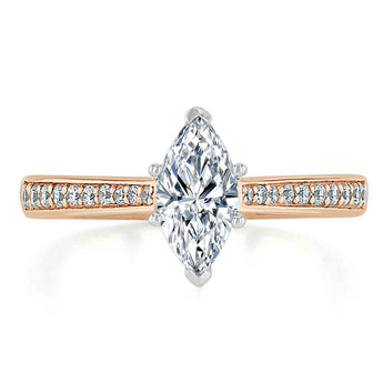 1.0 CT Marquise Cut Solitaire Channel Pave Moissanite Engagement Ring 7