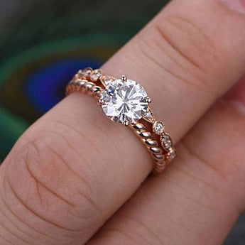 0.75 CT Round Solitaire Twisted Pave Moissanite Bridal Ring Set 4