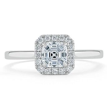 0.75 CT Asscher Cut Halo Moissanite Engagement Ring 1