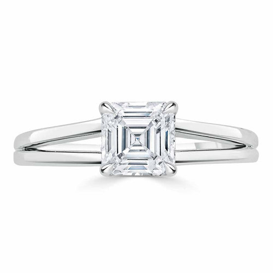 1.0 CT Asscher Cut Solitaire Split Shank Setting Moissanite Engagement Ring 1