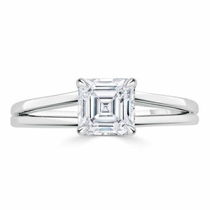 1.0 CT Asscher Cut Solitaire Split Shank Setting Moissanite Engagement Ring 1