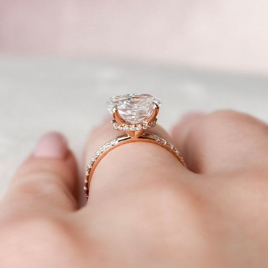 2.5 CT East West Oval Hidden Halo Pave Moissanite Engagement Ring 3