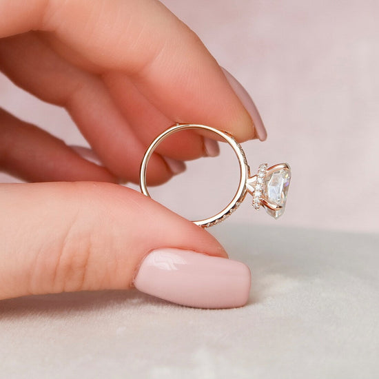 2.5 CT East West Oval Hidden Halo Pave Moissanite Engagement Ring 5